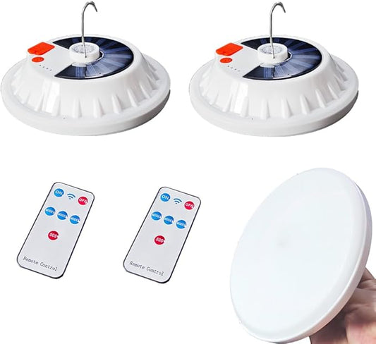 LED Camping LED Tent Solar Lantern Bulb Lights 6000LM 5 Mode USB Rechargeable Remote Control Portable Lamp Tent Hanging Flashlight Outdoor Fishing Emergency Courtyard Garden 2 Pack