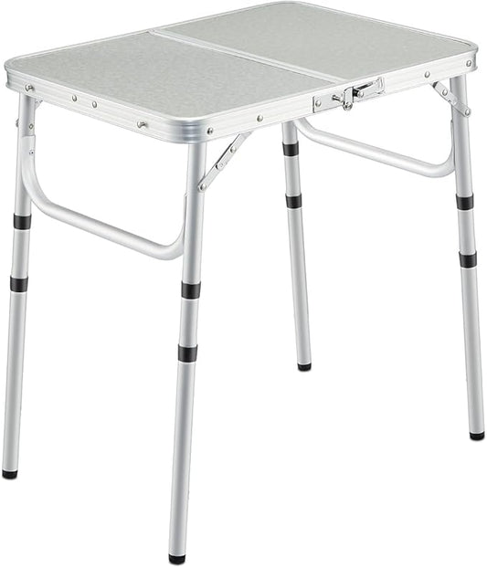 REDCAMP Small Camping Table 2 Foot, Portable Aluminum Folding Table Adjustable Height Lightweight for Picnic Beach Outdoor Indoor, White 24 x 16 inch (3 Heights)