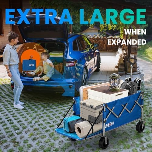 Overmont 200L Collapsible Wagon with Tailgate - 49.2" Extended Heavy Duty Foldable Utility Wagon Folding Cart with All-Terrain Wheels for Outdoor Camping Sports Garden Beach Grocery - 300lbs Support