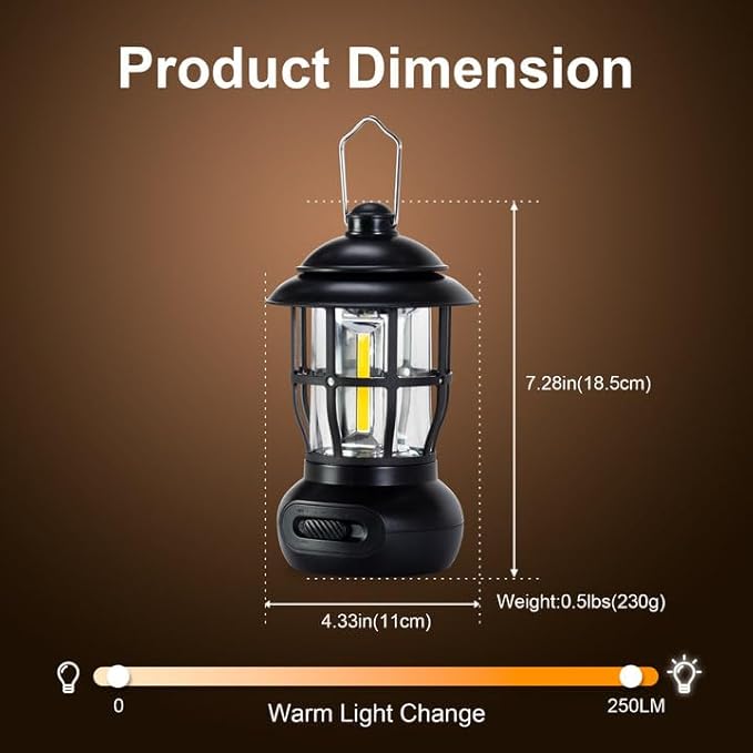 LED Camping Lantern Rechargeable 2 Fixed Models Hanging Tent Lanterns Type-C IPX4 Waterproof for Camper Power Outages Essentials for Picnics Home Patio Travel, Black