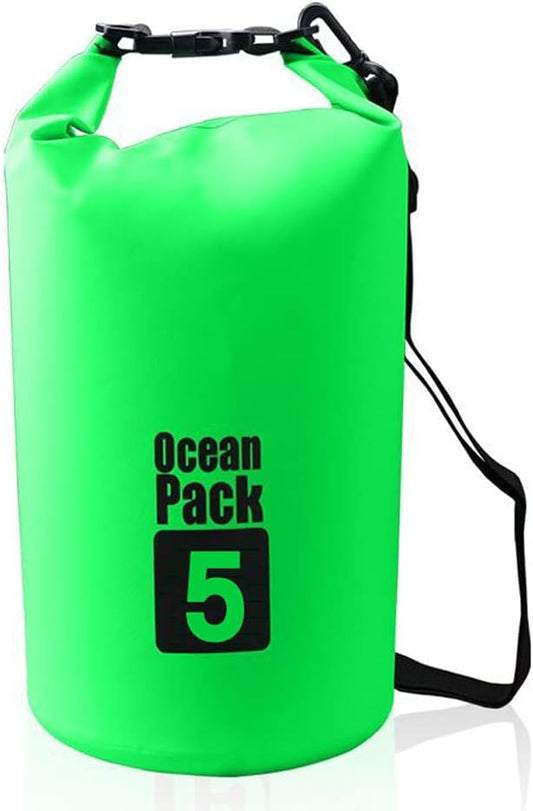 Outdoor Dry Sack/Floating Waterproof Bag 2L/3L/5L/10L/15L/20L/30L for Boating, Kayaking, Hiking, Snowboarding, Camping, Rafting, Fishing and Backpacking (Green, 5L)