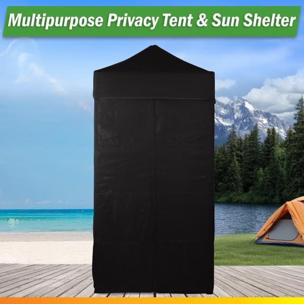 Pop Up Changing Tent - 46.5” Steel Frame Canopy Sun Shelter Pool Cabana, Portable Changing Room, or Privacy Tent for Camping Toilet or Portable Shower - Camping Essentials by Wakeman Outdoors (Black)