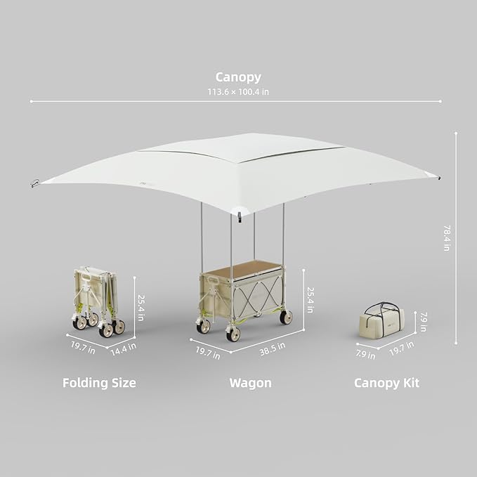 Collapsible Wagon Cart with Canopy Tent, Portable Large Capacity Foldable Wagon Cart, Heavy Duty Garden Cart with Wheels for Camping Sports Beach Backyard and Picnics