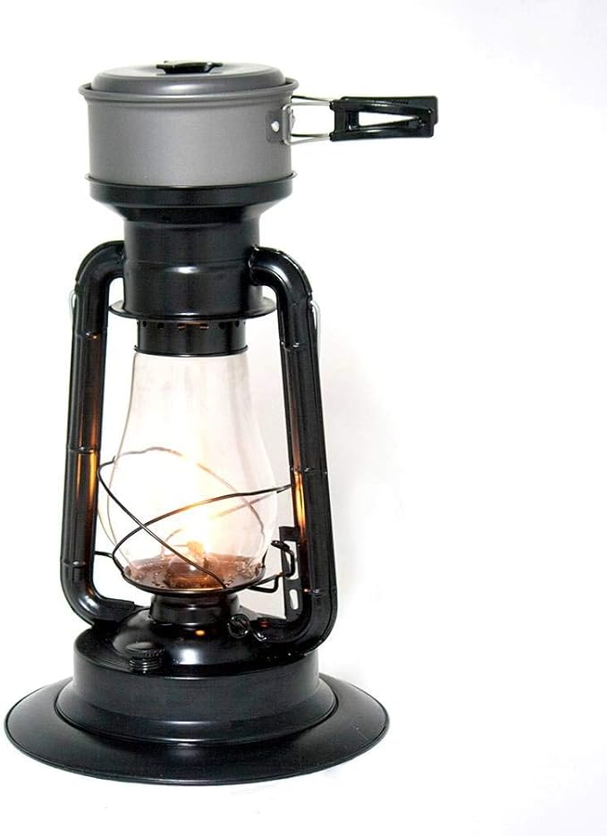 Rayo Heater Cooker Emergency Lantern, Non-Electric Fuel Lamp with Cooking Pot for Camping or Emergencies, 10-12 Hour Burn, Black, 15"