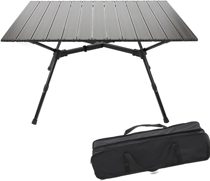 Height Adjustable Folding Camping Table Outdoor Lightweight Aluminum Tables of 4 Positions Ultralight Aluminum Frame Compact with Carry Bag for Camp, Beach, Picnic