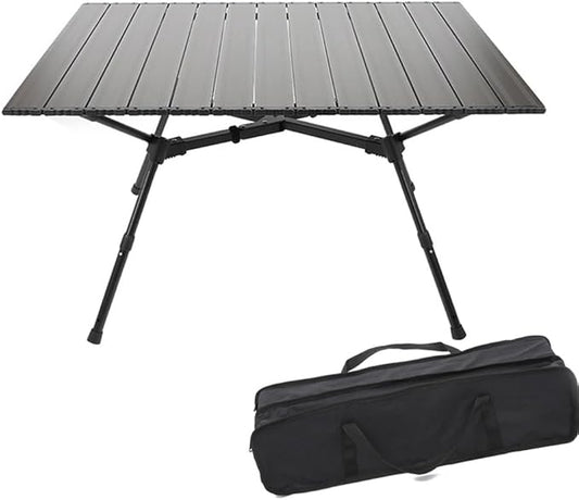 Height Adjustable Folding Camping Table Outdoor Lightweight Aluminum Tables of 4 Positions Ultralight Aluminum Frame Compact with Carry Bag for Camp, Beach, Picnic