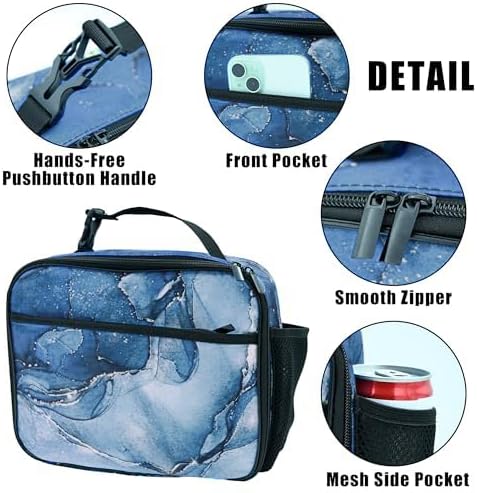 Blue Marble Lunch Bag Insulated Reusable Lunch Box Kids Girls Boys Cooler Thermal Tote Bag For Men Women School Work Picnic