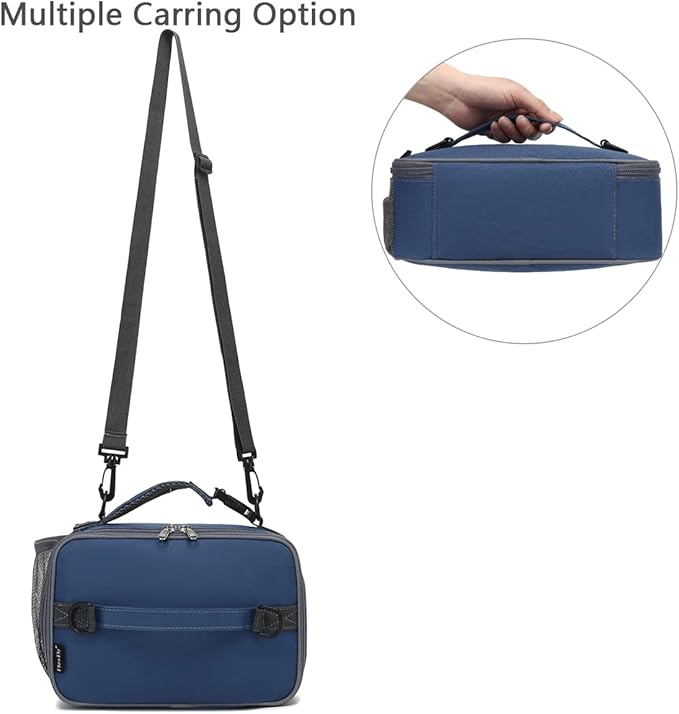 FlowFly Kids Lunch Bag, Durable Insulated School Lunch Box with Shoulder Strap and Bottle Holder, Water-resistant Thermal Small Lunch Cooler Tote for Teen Boys & Girls,Cyan