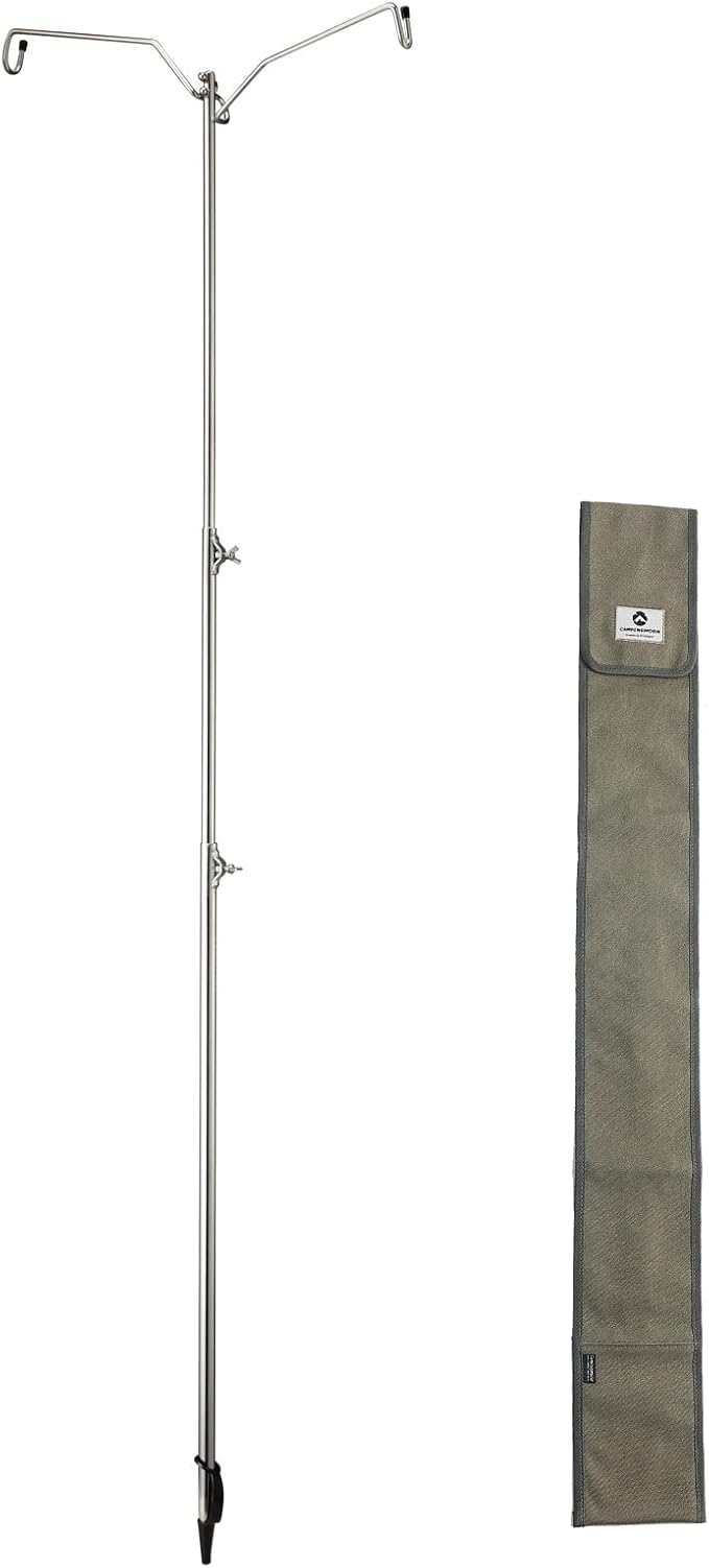 camping moon CAMPINGMOON Heavy Duty Stainless Steel Lantern Pile Driver Height Adjustable with Tripod Stand and Storage Bag D-240, D-243