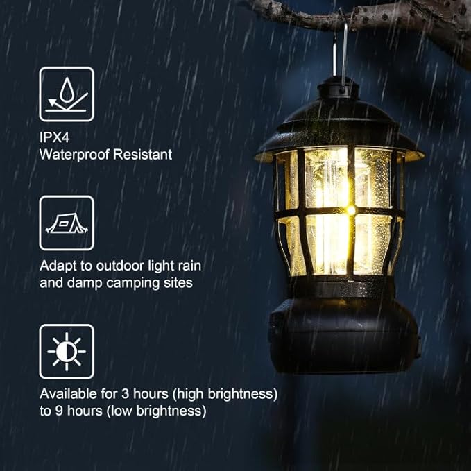 LED Camping Lantern Rechargeable 2 Fixed Models Hanging Tent Lanterns Type-C IPX4 Waterproof for Camper Power Outages Essentials for Picnics Home Patio Travel, Black