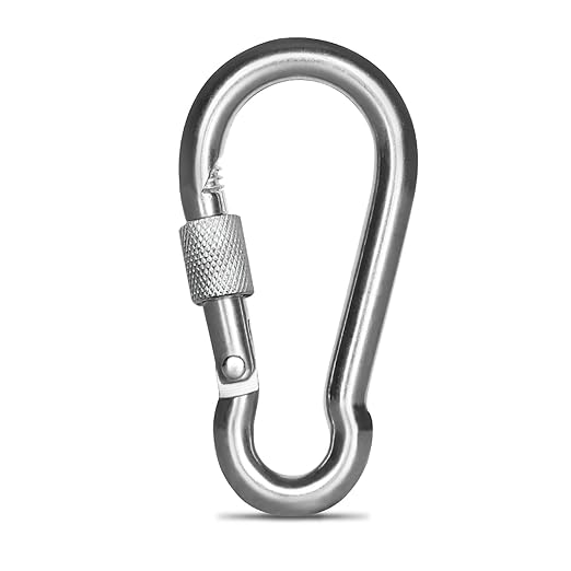 KINLINK 1 Pack Screw Locking Carabiner - 4.00 inch Heavy Duty Carabiner Clips, 304 Stainless Steel Large Caribiner for Camping, Swing, Hammock, Hiking, Weight Lifting Machine, Home Gym Equipment