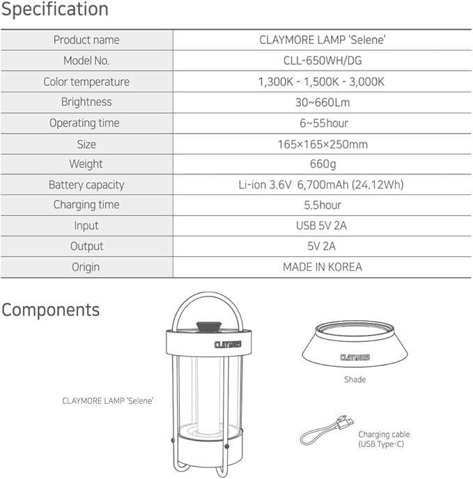 CLAYMORE Selene Lamp (Dark Gray) - Aesthetic Portable Outdoor Lamp, 4 Mood Lights, 6,700mAh Rechargeable, 660 Lumens, Waterproof. Halloween Decor, Camping, Glamping, Parties, Tents, and Backyards.