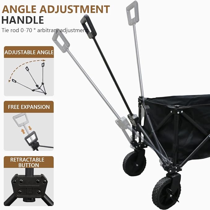 Folding Heavy Duty Camping Wagon Cart with All-Terrain Wheels & Adjustable Handle, Good for Outdoor Picnic, Garden Party, Shopping, BBQ, Black