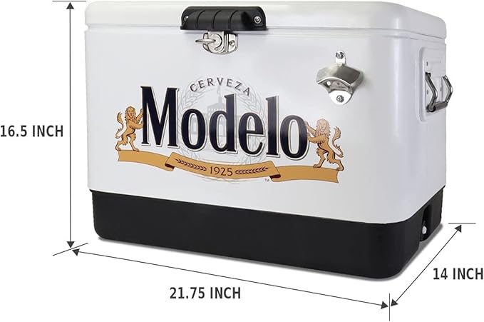 Modelo Ice Chest Cooler - Portable Ice Bucket with Bottle Opener, Vintage Style, Insulated for Camping, Beach, Picnic, RV, BBQs, Tailgating, Fishing, Stainless Steel 85 Can Ice Box, 51L (54 qt)
