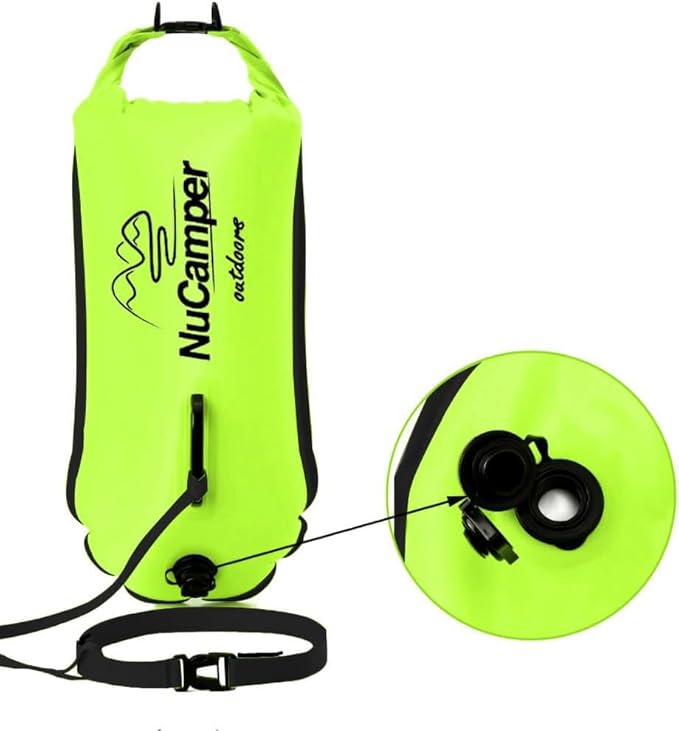 NuCamper Swim Buoy for Open Water Swimmers With Adjustable Waist Belt, Waterproof Dry Bag, Swim Bubble For Safty Swimming, Training Snorkeling, Kayaking, Diving, Boating, Large Capacity 28L