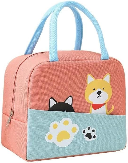 Kawaii Insulated Lunch Bag for Women, Reusable Large Capacity Lunch Box, Leakproof Lunch Tote Bag with Front Pocket, Lunchbox Container Thermal Cooler Bag Food Handbags for Work Office Travel Picnic