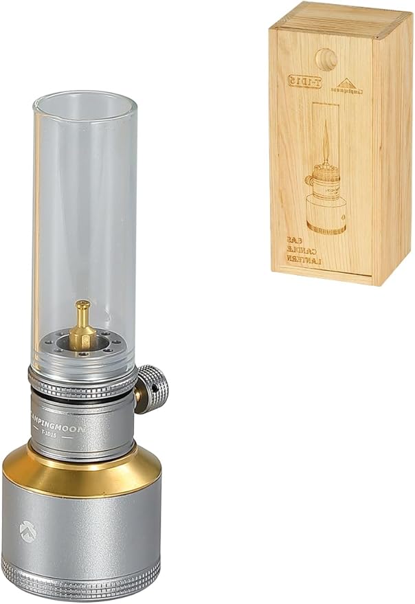 CAMPINGMOON Camping Gas Lantern Gas Candle with Empty Tank Wooden Lantern Case T-1D15