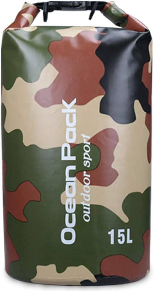 Outdoor Dry Sack/Floating Waterproof Bag 2L/3L/5L/10L/15L/20L/30L for Boating, Kayaking, Hiking, Snowboarding, Camping, Rafting, Fishing and Backpacking (Camouflage, 15L)