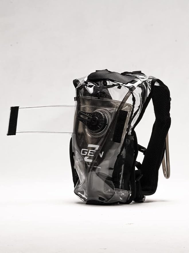 RAVERUNNER® Clear Hydration Pack | Festival Approved Hydration Backpack Clear with 2L Bladder & Quick Disconnect Hose | Clear Camelbak Water Backpack, Clear Hydration Backpack, Clear Camelbak