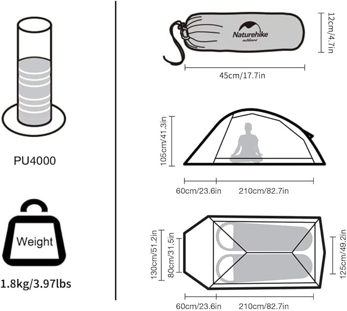 Naturehike Cloud Up Free Standing 2 Person Backpacking Tent Ultralight Nylon Double Layer Camping Tents for Two Person