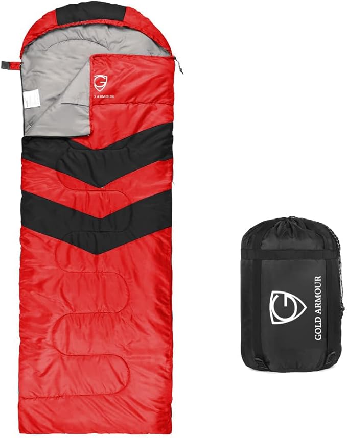 Gold Armour Sleeping Bags for Adults Cold Weather & Warm - Backpacking Camping Sleeping Bag for Kids 10-12, Girls, Boys - Lightweight Compact Camping Essentials Gear Accessories, Right Zipper