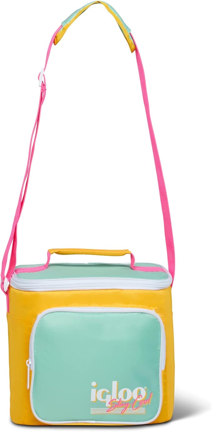 Igloo Retro 90s Lunch Coolers, Insulated Lunch Bag, Square Lunch Box Cooler with Front Pocket & Adjustable Strap