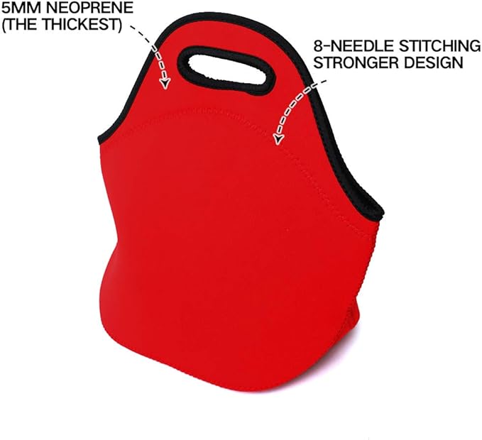 LOVAC Neoprene Lunch Bag, Thick Insulated Lunch Bag - Durable & Waterproof Lunch Tote With Zipper For Outdoor Travel Work(Red)