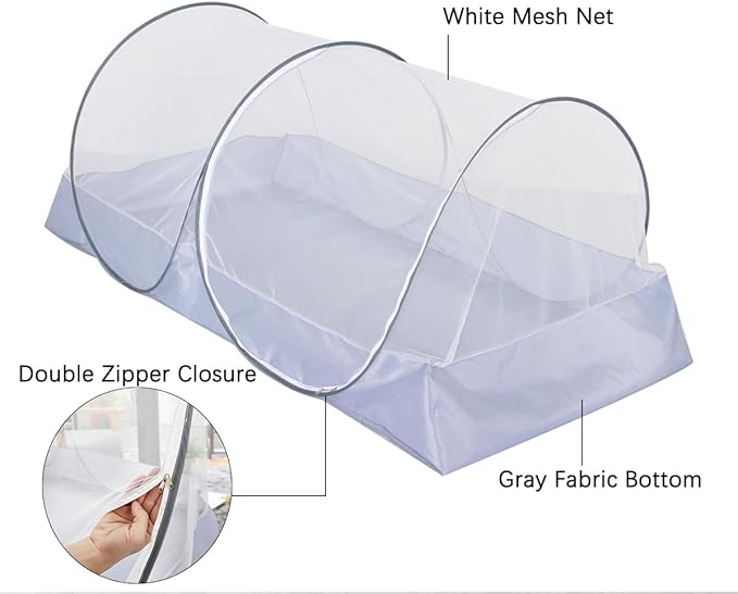 Mengersi Mosquito Net Foldable Pop Up Travel Tent,Bed Canopy Camping Mosquito Net for Travel Bedroom and Outdoor Trip,Twin Size Bed (Gray)