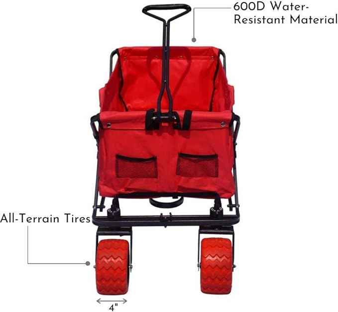 Impact Canopy Folding Collapsible Utility Wagon with All-Terrain Wheels, Red