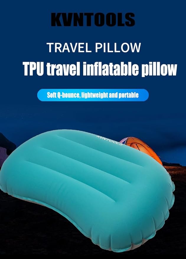 Camping Pillow-Compressible, Ultralight Inflatable,Compact, Comfortable, Ergonomic Inflating Pillows for Neck & Lumbar Support While Camp, Hiking(Grain Blue,with Anti Slip Straps)