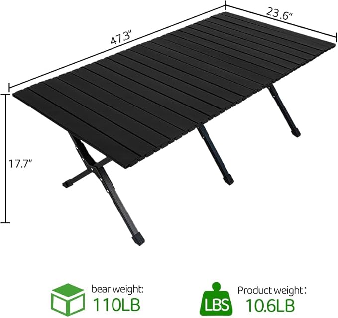 Folding Camping Table with Carry Bag Lightweight Roll-Up Table Aluminum Folding Camp Table That Fold Up Portable Beach Table for Hiking BBQ Party