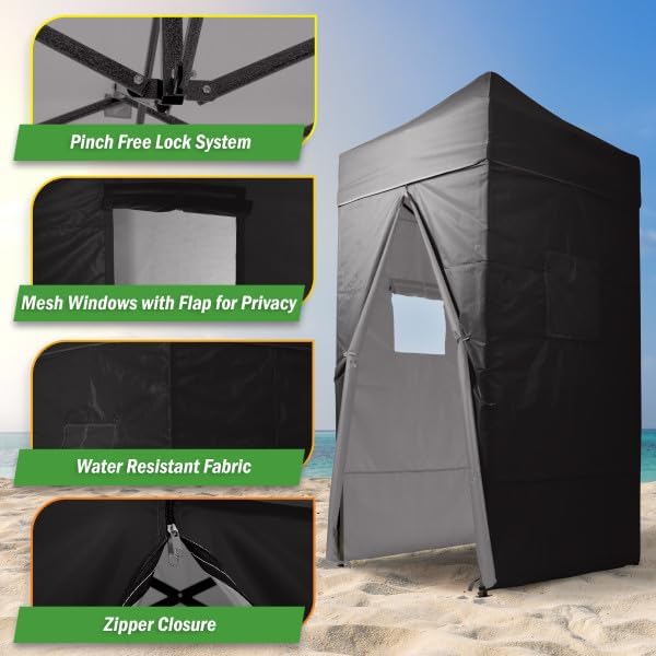 Pop Up Changing Tent - 46.5” Steel Frame Canopy Sun Shelter Pool Cabana, Portable Changing Room, or Privacy Tent for Camping Toilet or Portable Shower - Camping Essentials by Wakeman Outdoors (Black)