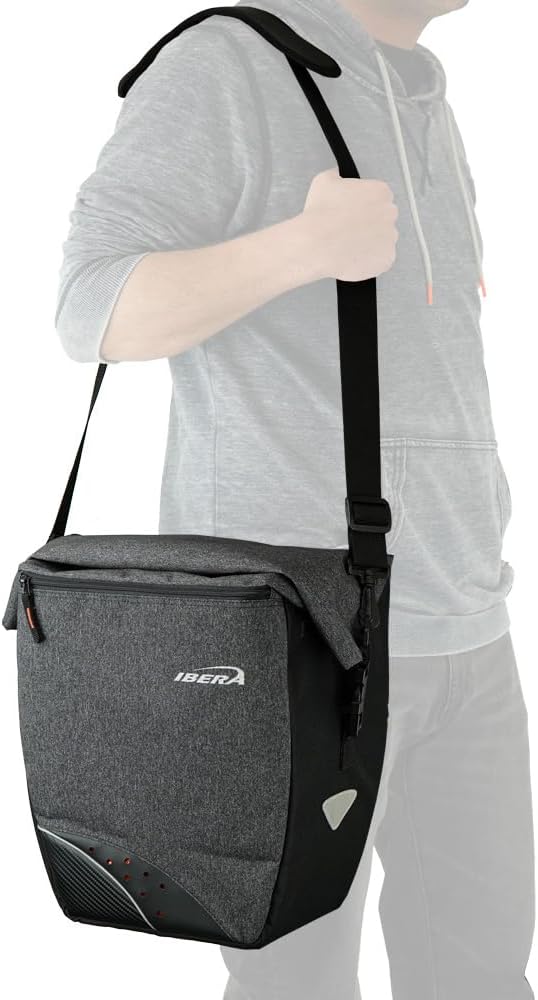 Ibera G-2 PakRak Pro Panniers Bike Bags (Pair) with Quick Release/Clip-On System - Bike Saddle Bags For Rear Rack Each with 19.8 lbs Capacity - Reflective Saddle Bag Bicycle, Fits Most Racks (Grey)