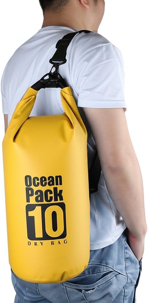 Floating Waterproof Dry Bag Backpack 5L/10L/20L, Roll Top Bag for Kayaking, Rafting, Boating, Swimming, Camping, Hiking, Beach, Fishing, Waterproof Beach Bag. (Yellow, 10L)