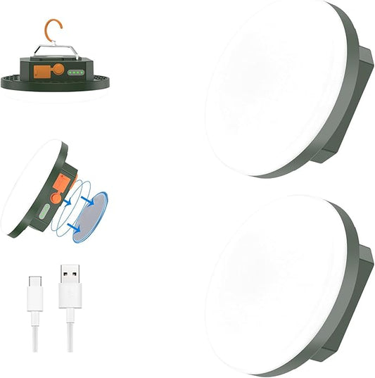 2pcs 10000mAh Rechargeable 3000LM Tent Light Camping Light, 6500K 24Hours Long Play Time , Outdoor Night Market Light Night Fishing Light Emergency Lights for Hurricane Tsunami disasters (Green)