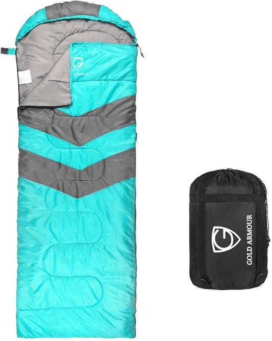 Gold Armour Sleeping Bags for Adults Cold Weather & Warm - Backpacking Camping Sleeping Bag for Kids 10-12, Girls, Boys - Lightweight Compact Camping Essentials Gear Accessories, Right Zipper