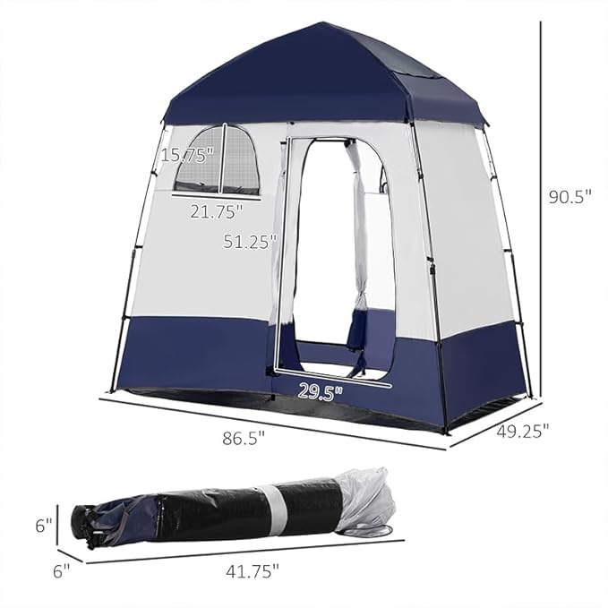Outsunny Shower Tent, Pop Up Privacy Shelter for Camping, Dressing Changing Room, Portable Instant Outdoor Shower Tent Enclosure w/ 2 Rooms, Shower Bag, Floor and Carrying Bag