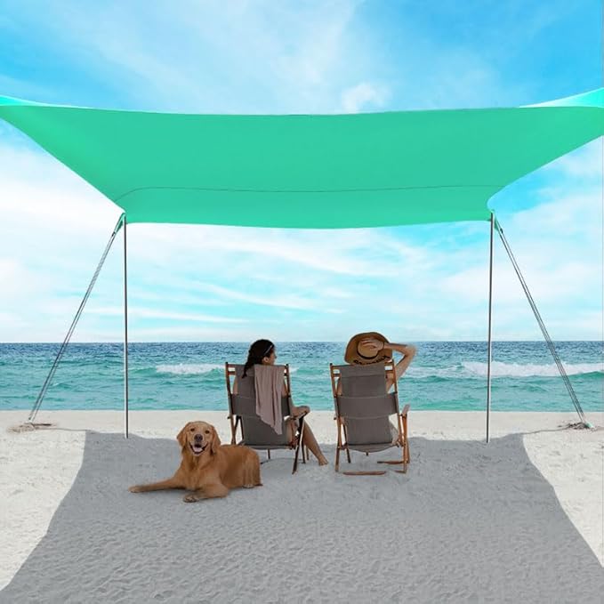 Beach Shade Tent, Portable Easy Pop Up Beach Canopy, UPF50+ Sun Protection Shelter, Windproof & Water Resistant, Perfect for Family