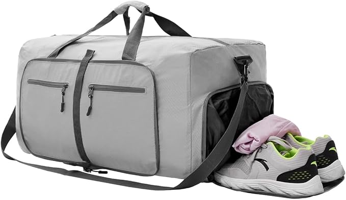 Dimayar Travel Duffle Bag for Men Women - Foldable Duffel Bag with Shoes Compartment - Overnight Bags Waterproof & Tear Resistant(115L,Space Gray)