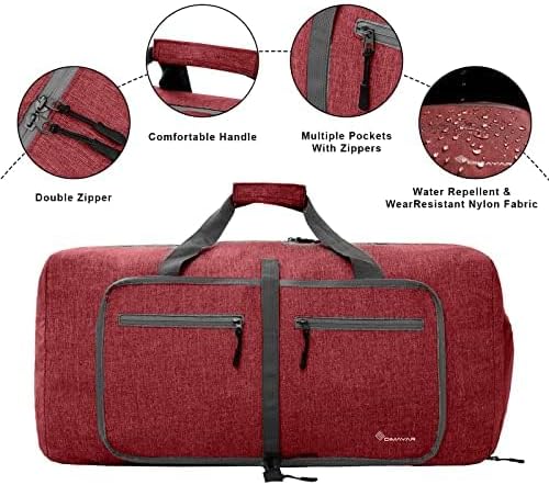Dimayar 65L Travel Duffle Bag for Men Women - Foldable Duffel Bag with Shoes Compartment - Overnight Bags Waterproof & Tear Resistant(Red)