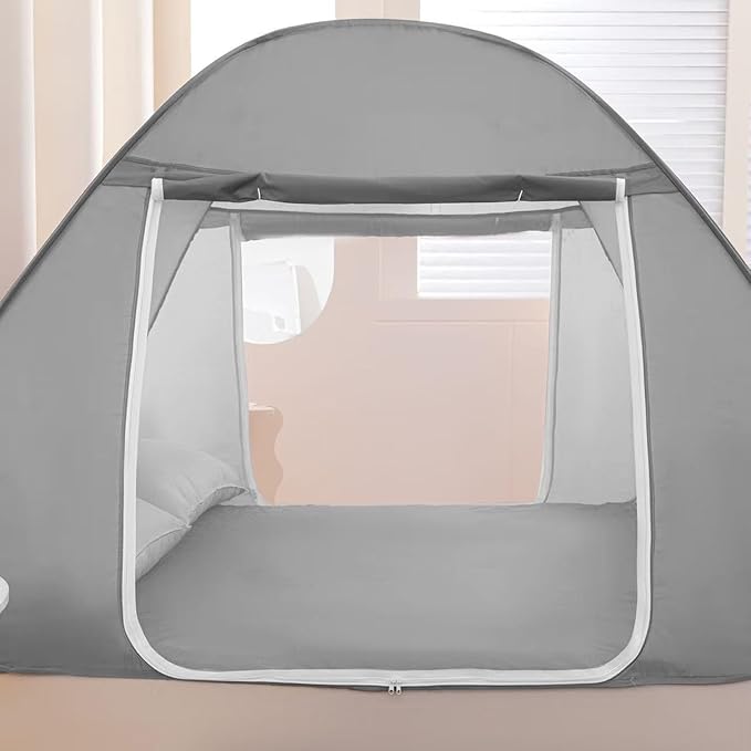 Mosquito Net for Bed, Folded Size 12 inch Portable Camping Travel Mosquito Net, Pop Up Mosquito Tent with Double Entry for King Queen Size Bed (Folded 20 Inch Grey, 71"x79"x59")