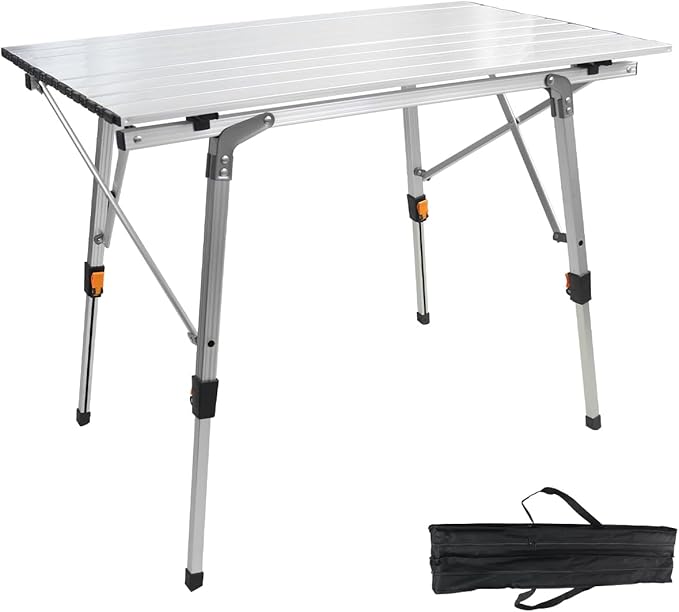 ZWANG Camping Table Foldable Portable with Adjustable Legs, Aluminum Folding Table Roll Up Table with Carrying Bag for Outdoor, Lightweight for Camping, Beach, Backyards, BBQ, Party and Picnic