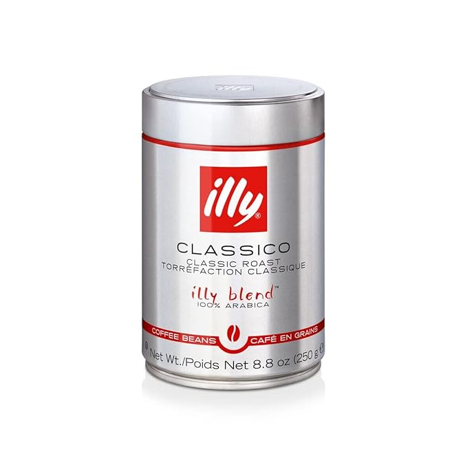 Illy Whole Bean Coffee, Classico Medium Roast - Mild & Balanced - 100% Arabica - Whole Beans - Pressurized Packaging Sealed for Freshness - 8.8oz can (Pack of 6)