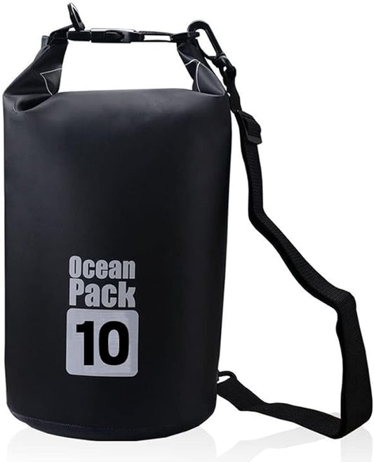 Outdoor Dry Sack/Floating Waterproof Bag 2L/3L/5L/10L/15L/20L/30L for Boating, Kayaking, Hiking, Snowboarding, Camping, Rafting, Fishing and Backpacking (Black, 10L)