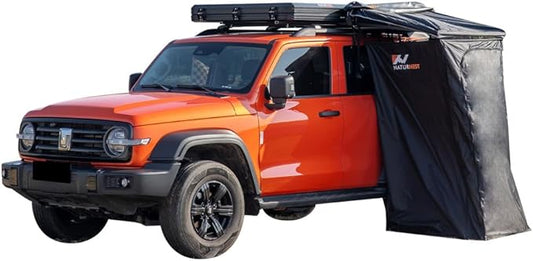 Car Side Shower Room Roof Top Popup Toilet Tent Privacy Protection Shower Tent Shower Awning with LED Strip Light for Camping Black