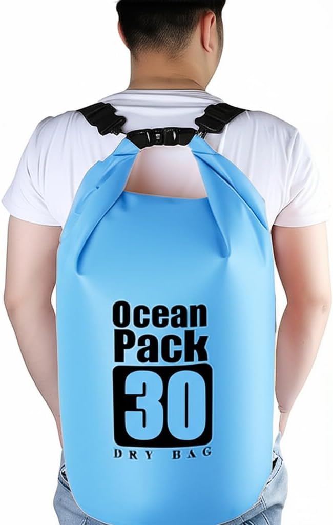 Floating Waterproof Dry Bag Backpack 5L/10L/20L, Roll Top Bag for Kayaking, Rafting, Boating, Swimming, Camping, Hiking, Beach, Fishing, Waterproof Beach Bag. (Blue, 30L)