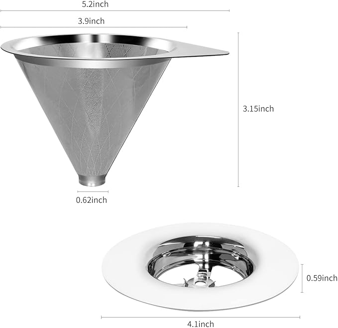 LHS Pour Over Coffee Dripper Reusable Coffee Filter Paperless Coffee Filter Stainless Steel Pour Over Coffee Maker Cone Coffee Dripper for 1-2 Cup,Argyle Pattern