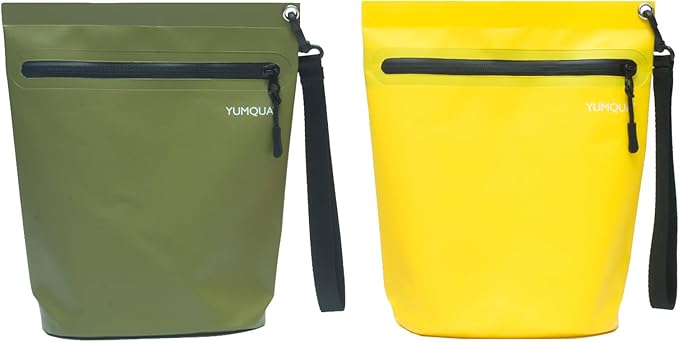 Water-resistant Zipper Pouch 2 Pack, Multi-Purpose Storage Bag Gear Bag for Outdoor Travel Beach Pool Fishing Dirty Clothes Wet Swimsuits (Army Green+Yellow)