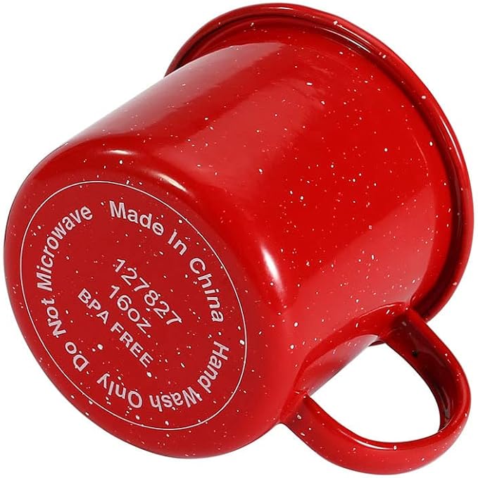 Set of 4 16oz Outdoor Camping Mugs- Enamel Camping Mugs-Enamel Coffee Tea Camping Cup Mugs-Coffee Tea Cups for Camping Fishing Picnic Hiking Home Office, Portable & Reusable (Red-4 pcs)