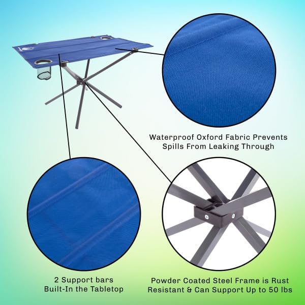 Wakeman Camp Table - Outdoor Folding Table with 4 Cupholders and Carrying Bag for Camping, Beach, Picnic, Sporting Events, and More Outdoors